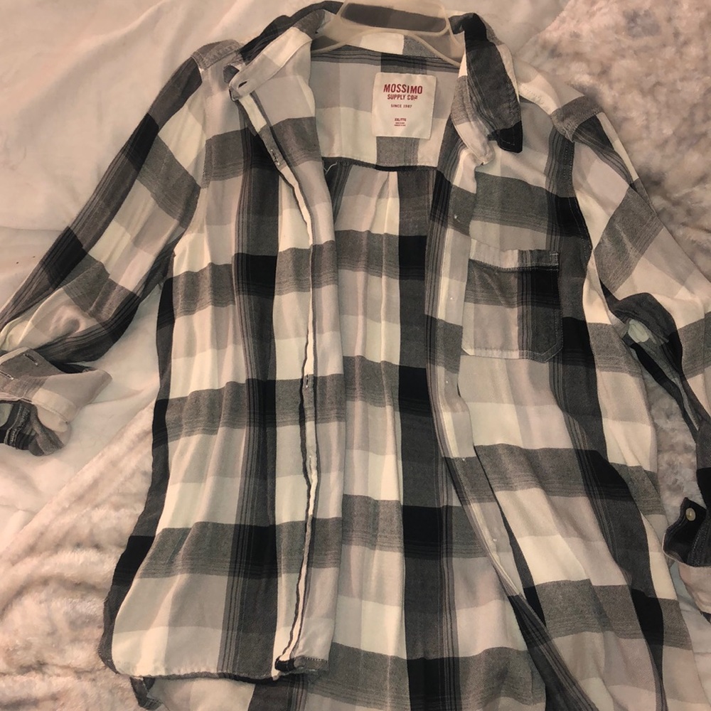 Black and White Plaid Button Top